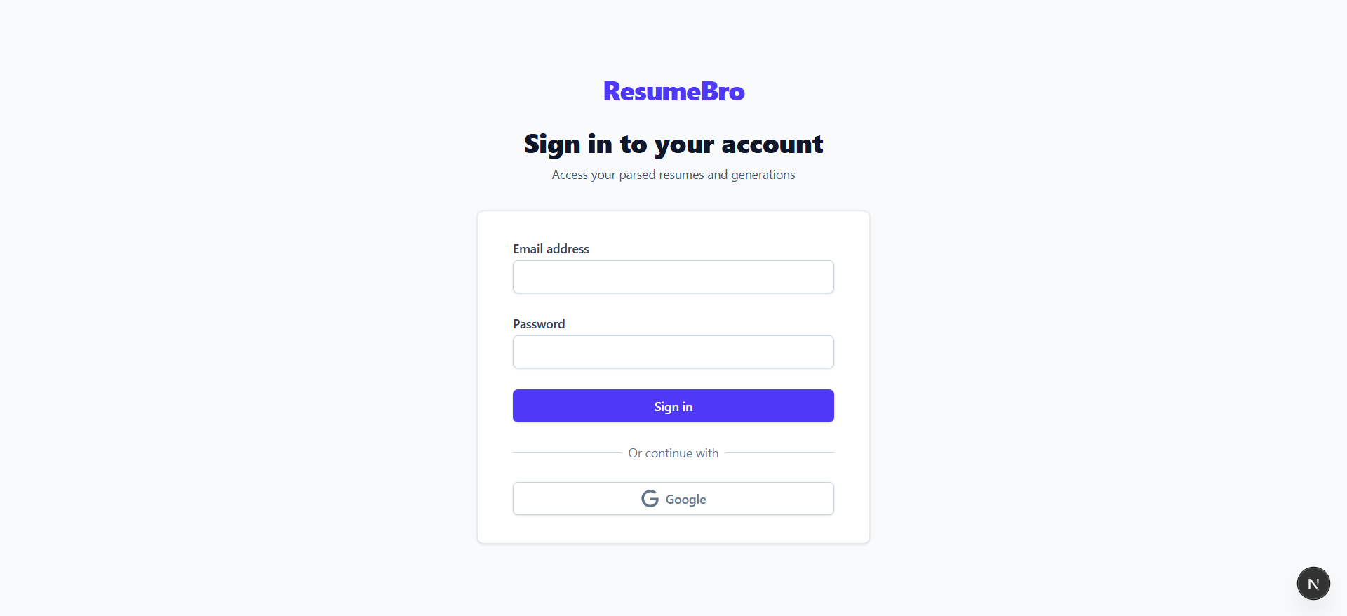 Sign-in with Google screen